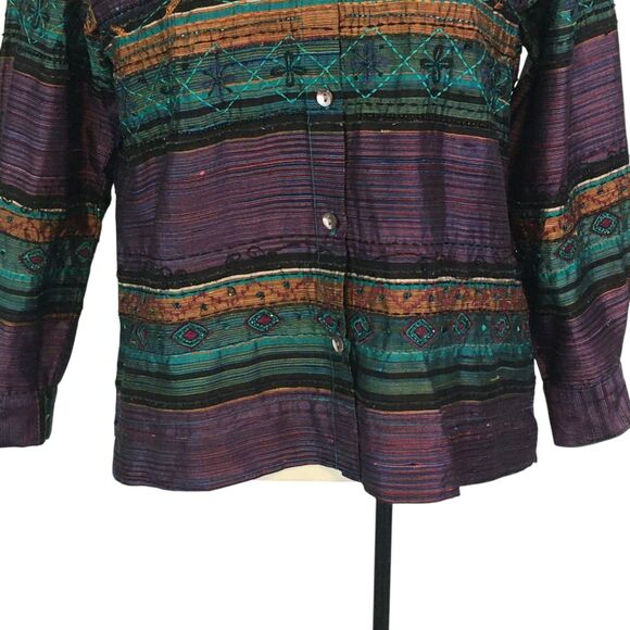 Chico's Design Womens Purple Silk Boho Embroidered‎ Beaded Top, Blazer, Jacket 1 - Picture 3 of 9